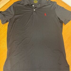 Polo by Ralph Lauren Men's Dark Polo Shirt with Red Logo Performance Shirt